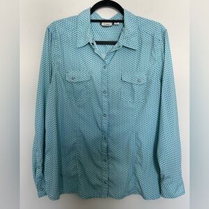 L.L.Bean Snap‎ Front Turquoise Button Shirt Long Sleeve Size XL